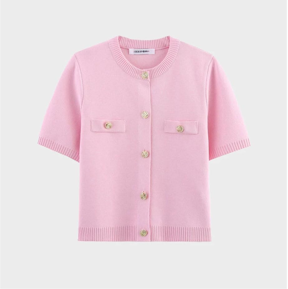 Women's 2 Piece Sweater Skirt Set Round Neck Short Sleeve Buttons Knitted Cardigan Bodycon Mini Skirt2