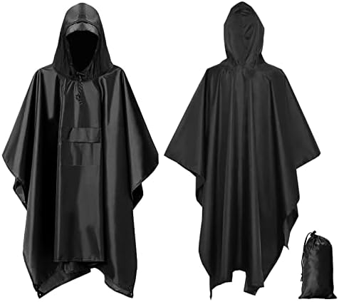 SEWOLF Waterproof Poncho Adult,Multifunctional Rain Poncho Reusable Rain Cape Hooded Poncho/Sunshade Tarp/Picnic for Outdoor Camping Hiking Cycling Climbing