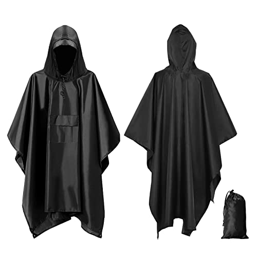 BILIPLE Regenponcho Wasserdichter Leichter Regenponcho Damen Herren Regencape 3 in 1 Wiederverwendbar Regenmantel für Fahrrad Camping Wandern (Schwarz)