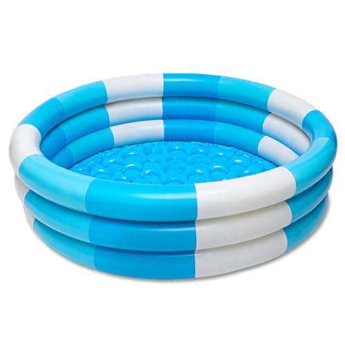 Auvitaya Inflatable Kiddie Pool, 3 Rings Round Blow up Swimming Pool for Baby Kids, Portable Toddler Stripe Water Splash Play Toys for Summer Backyard Party Birthday Gifts