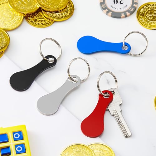 Image of Shimeyao 4 Pcs Portable Aluminum Alloy Keyring Shopping Cart Trolley Tokens Quarter Keychains Gift for Men Women Valentines
