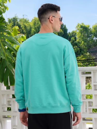 Image of Veirdo Cotton Poly Fleece Oversized Fit Full Sleeves Ribbed Solid Crew Neck Sweatshirt for Men