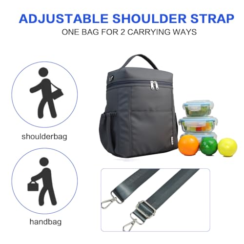 Image of NOL Natural Organic Lifestyle Insulated Lunch Bags for Women Cooler Bag Lightweight Nylon Waterproof Lunch Box For Work (Dark gray, Large)