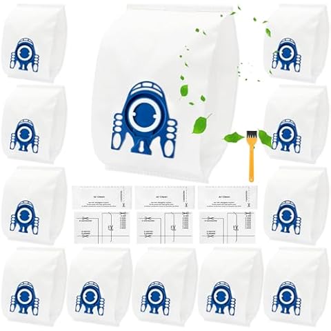 12 Pack Vacuum Cleaner Bags for Miele GN Vacuum Cleaner, Compatible with Miele GN 3D Airclean Efficiency Dust Bag Classic C1 Complete C2 C3, S600, S2000, S5000 and S8000 Series(12Bags+6Filters+1Brush) Cover