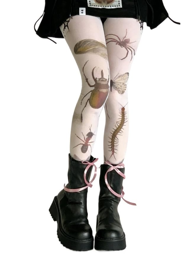 JOLILUNA Whimsy Twee Bug Print Funky Tights (white-2 One Size)