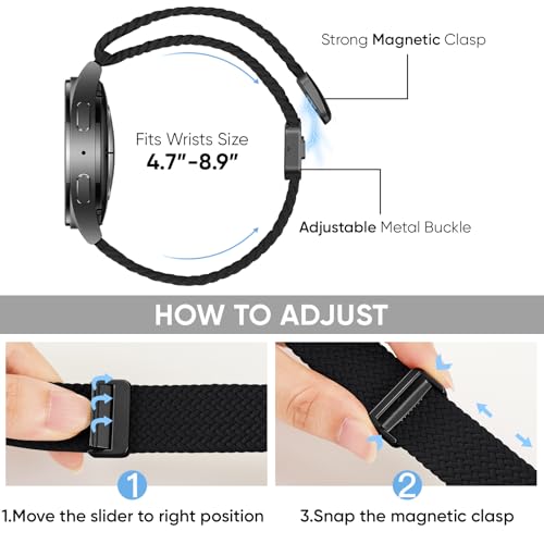 Magnetic Braided Bands Compatible with Samsung Galaxy Watch 7 6 4 5 FE Band 44mm 40mm/Galaxy Watch 6 4 Classic 47mm 43mm 42mm 46mm/Watch 5 Pro 45mm, 20mm Nylon Sport Strap for Samsung Watch