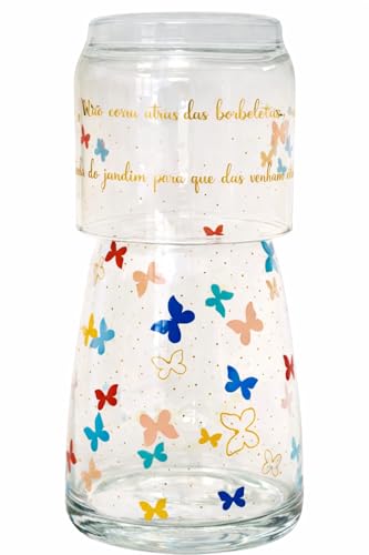 Amazon.com.br: Moringa Borboleta Vidro 500ml Decorada com Copo
