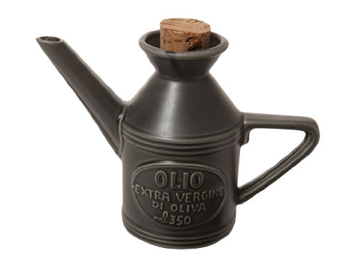 Virginia Casa Ghisa Ceramic Olio Extra Virgin Olive Oil Jug With Cork Lid in Grey