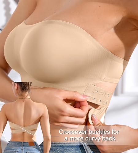 Image of DEANGELMON Strapless Bra for Women Crossover Side Closure Non-Slip Silicone Padded Bandeau Bras Wireless Tube Top Bra