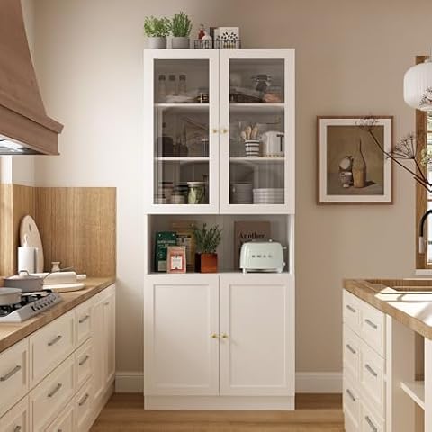 FUFU&GAGA 70.9" Storage Cabinet with Glass Doors Office Cabinet Display Cabinet 4 Doors Cover