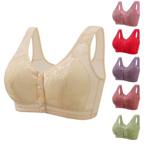 Bras for Older Women Front Closure No Underwire Seamless Seniors Bras Full Support Plus Size Everyday Bra Push up Underwear Ladies Front Snap Supportive Full Coverage Bralettes White L
