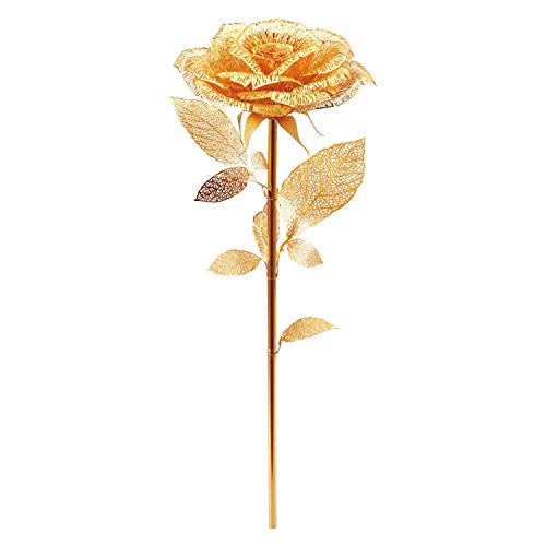 Piececool 3D Metal Model Kits - Beautiful Golden Rose 3D Metal Puzzle For Adults - Stunning 3-D Model Building Kit For Hobbyists - Cute Metal 3D Puzzle Golden Rose With Simple Instructions (Gold) #TOP3