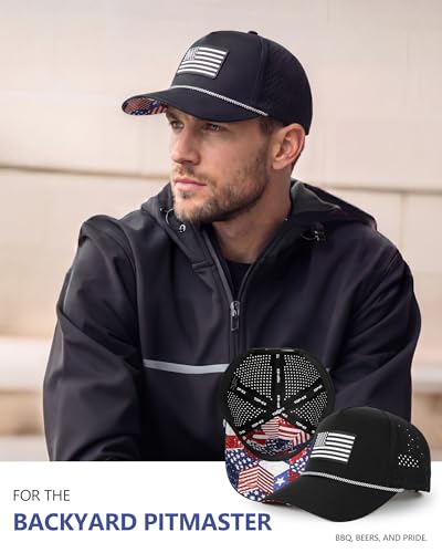 Image of TOP-EX Men's Cooling Golf Hat, Big Heads Tactical USA Flag Waterproof Cap | Tactical American Flag Hat, XXL Large Size, Water & Stain Resistant, UPF50+ UV Protection, Laser Perforated Cooling Sweatband