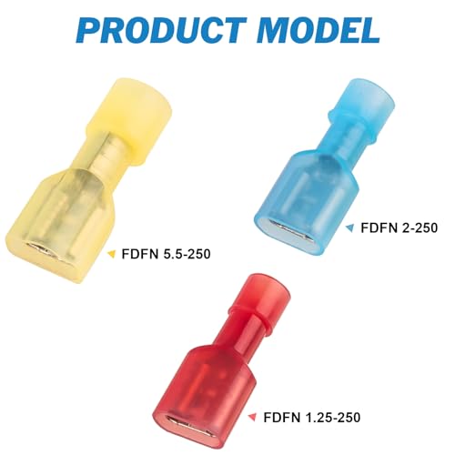 Ftimda 90PCS Female Spade Connector Kit, Nylon Spade Wire Terminal Connectors for 12-10, 16-14, 22-16 AWG Wire, Quick Disconnect Fully Insulated Crimp Terminals for Auto, Speaker and Stereo Wiring
