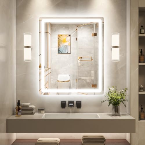 Image of 30 inch x 36 inch Led Bathroom Mirror with Lights, Anti-Fog & Tri-Color Lighting - Wall Mounted Shaving Mirror with Touch Sensor, Waterproof & Smart LED Vanity Mirror,Tempered Glass, Dimmable Smart Mirror