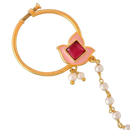 Enameled Floral Red Stone Nose Ring