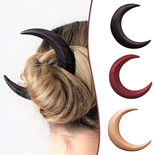 Pincel de cabelo lua madeira, garfo de cabelo lua crescente de mão, lua crescente vara de cabelo cre