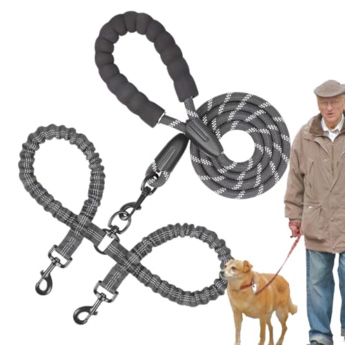 犬の牽引ロープ、犬用の牽引ロープ | 2 in1子犬牽引ベルト - 調整可能な犬の鉛ショック吸収バンジーのための大きな中程度のペットハイキングキャンプウォーキングの探索