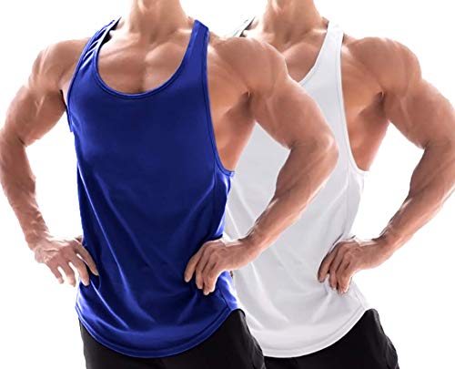 LecGee Men's 2 Pack Tank Top Workout Gym Muscle Tee Fitness Y-Back Vest Bodybuilding Stringer Sleeveless T-Shirt