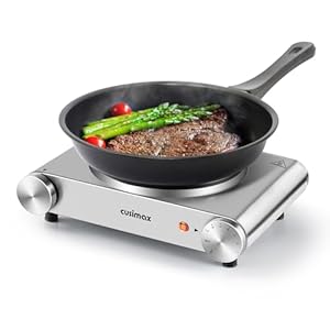 Hot Plate, CUSIMAX Portable Hob Electric Single Burner, 1500W Cast Iron Hob Rings, Electric Camping Hob, Hot Plate for Cooking with Adjustable Temperature Control, Stainless Steel