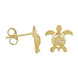 Sterling Silver with Yellow Gold Tone Overlay Small Turtle and Plumeria Stud Earrings