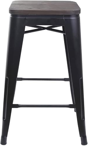 Miniatura 34 de GIA Taburete de mostrador sin respaldo de 24 pulgadas, cantidad de 4, bronce con asiento de madera clara Negro -,Café,Gris,gris, (Gun