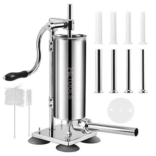 HK Sausage Stuffer, Stainless Steel Sausage Maker, 3.5L 8LBS Vertical Meat Sausage Stuffer Machine with 8 Stuffing Tubes Attachment for Professional Commercial Kitchen and Household Use