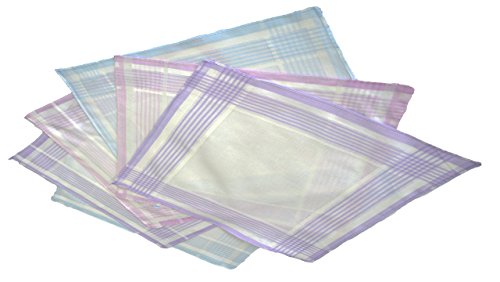 Passionelle 6 Pack Ladies Handkerchiefs 100% Cotton Handkerchiefs With Stripes Womens Cotton Pocket Square Towels White with Assorted Coloured Thin Stripes Washable Womens Cotton Hankies