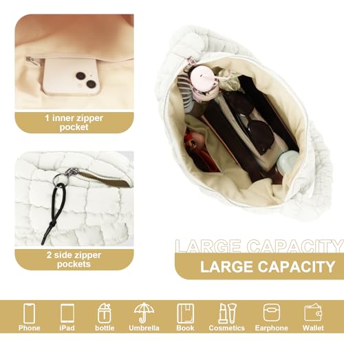 Image of Quilted Puffer Tote Bag Purse Puffy Crossbody Shoulder Bag,Lightweight Nylon Hobo Bag Puffer Carryall Bag for Women Girl