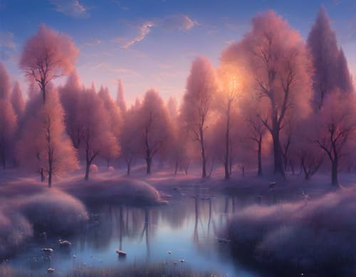 Tableau sur toile automne 58x90 cm sans cadre GerRit forêt de givre magique