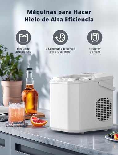 Miniatura 2 de Máquinas Para Hacer Hielo, Maquina De Hielo Portátil Y Autolimpiante Con Mango, Equipado Con Hielo Pala De Puede Colocar Boca Abajo, 9 Cubitos Hielo Tipo Balas 6-10 Minutos, 12kg 24h