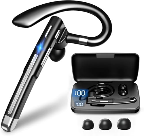 Headset Bluetooth 6.1 Kabellos Kopfhörer mit CVC8.0 Dual Mikrofon 100 Std Spielzeit In Ear Kopfhörer 1,5 std Schnellladung LED Ladebox Zwei-Geräte-Verbindung Ohrhörer für Autofahren/Business/Büro