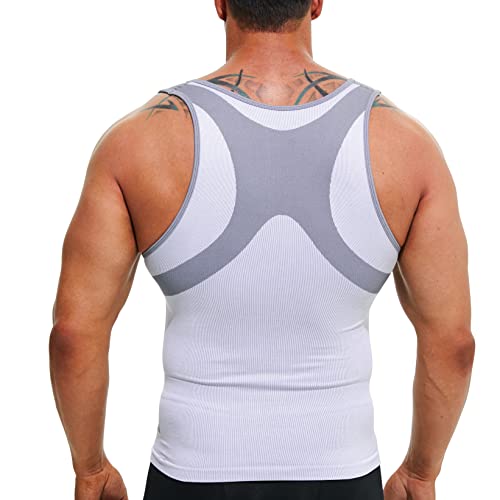 Mens Compression Shirt Undershirt Square Cut Muscle Tank Top Workout Vest Abs Abdomen Slim Sleeveless A-Shirt G-Unit G-Shirt Grey Medium #TOP2