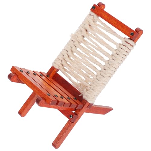 Levemolo Miniatur Klappstuhl aus Holz Faltbarer Outdoor Relaxstuhl Stabiles und Langlebiges Miniaturmöbel für Puppenhaus Dekoration und Landschaftsmodell Platzsparender Mini Deck Chair