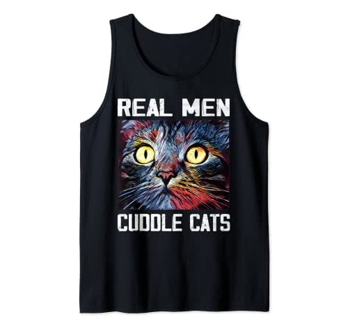 Real Men Cuddle Cats Shirt I Funny Cat Dad Gift 4 Cat Lover Débardeur
