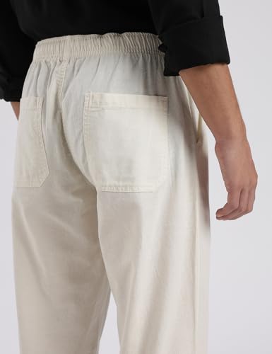 Image of FYLTR Men's Cotton Linen Summer Pants with Elasticated Drawstring Waistband | 4 Pocket Styling | Relaxed Fit | Comfortable Pants for Men