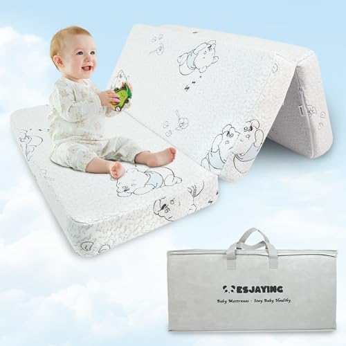 Image of Pack and Play Mattress, 38 inchx 26 inch Dual-Sided Trifold Mattress for Pack N Play with Breathable Washable Cover, Portable Memory Foam Pack N Play Mattresses Topper with Travel Carry Bag