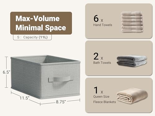 Image of LayerSpace 3 Pack Fabric Storage Bins for Shelves | 11.5x8.75x6.5in Closet Storage Baskets | Collapsible Storage Bins | Fabric Closet Organizers with Handles | Light Gray