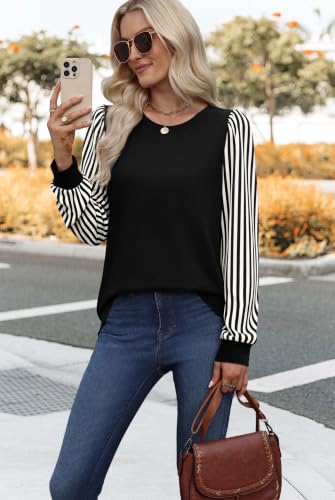 Business Casual Tops for Women Long Sleeve Shirts Fall Clothes Striped S | Winter clothing, resort wear 2026, puff sleeve, crewneck, tunic tops for leggings, teacher outfits - image 3