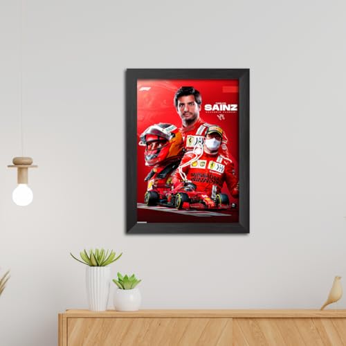 Image of TenorArts Carlos Sainz Poster F1 Driver Posters Formula One Photo Frame Painting with Matt Finish Dark Texture (12 inches x 9inches)