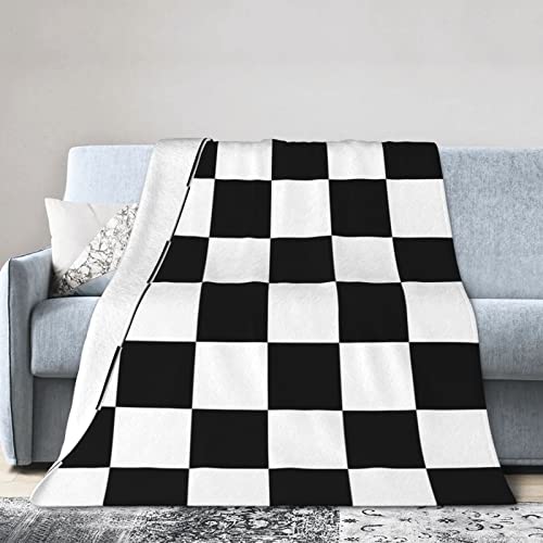 Schwarz-weiße karierte Flagge mit weicher Mikro-Flanell-Decke, Überwurf, warm, gemütlich, leicht, dekorative Decke für Sofa, Couch, Bett,...