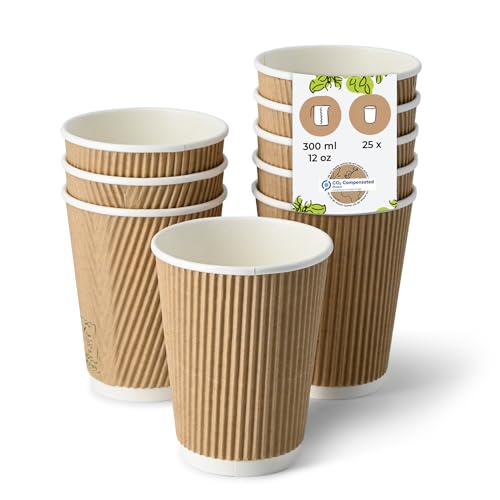 BIOZOYG Gobelet en carton 25 pièces 300 ml / 12 oz, 90 mm - Gobelets jetables pour café - Gobelets en carton pour boissons chaudes - Alternative aux gobelets...
