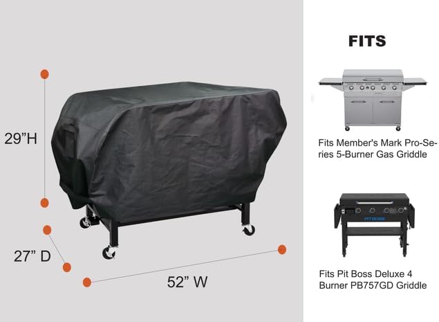 Miniatura 2 de Funda de tela RPET para cubierta de plancha plana, negro se adapta a parrillas de 36 pulgadas con capucha y estante lateral plegable, dimensiones 51