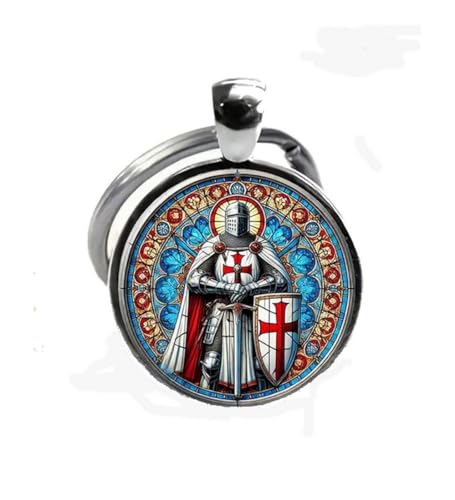 Porte-clés, bijou de sac cabochon chevalier templier en acier.