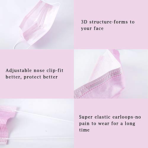 Image of Borje Pink Disposable Face Mask 100 Pcs Pink Face Masks 3 Ply Protection Masks