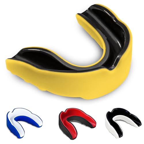 Gum Shield for Adults – Professional Sports Mouth Guard for Boxing, Rugby, MMA & More – Superior Comfort, Custom Fit & Maximum Protection for Intense Performance (Yellow/Black)