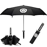 Cool Lemon Samurai Katana Master Sword Hilt Handle Folding Umbrella Anime Portable Travel Japanese Ninja Compact Umbrellas Windproof, Black Glue Anti UV, Business Birthday Gift for Men