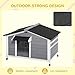 PawHut Dog House Outdoor, Wooden Cabin Style Raised Dog Kennel Shelter with Openable Roof, Removable Bottom, Windows, Curtain, Foot Covers, for Small and Medium Dogs, Gray