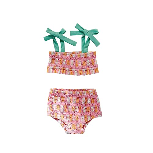 Traje de banho infantil para meninas com estampa ondulada e protetor solar para o verão e praia com