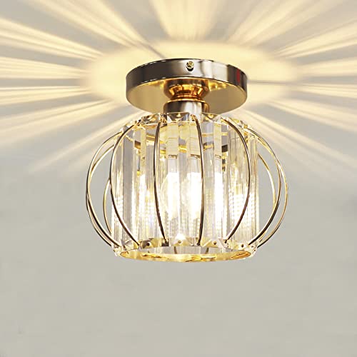 ZYDTRIP Kronleuchter Kristalle Deckenleuchte, kleine LED Unterputz-Deckenleuchte für Küche Flur Esszimmer Wohnzimmer Bar (Gold) Cover
